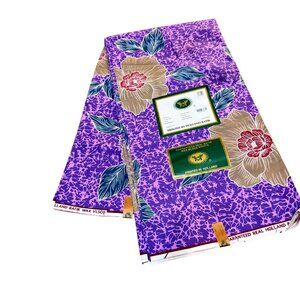 Real Holland Wax Print Fabric 100% Cotton 6 Yrds Purple Floral  Original Holland